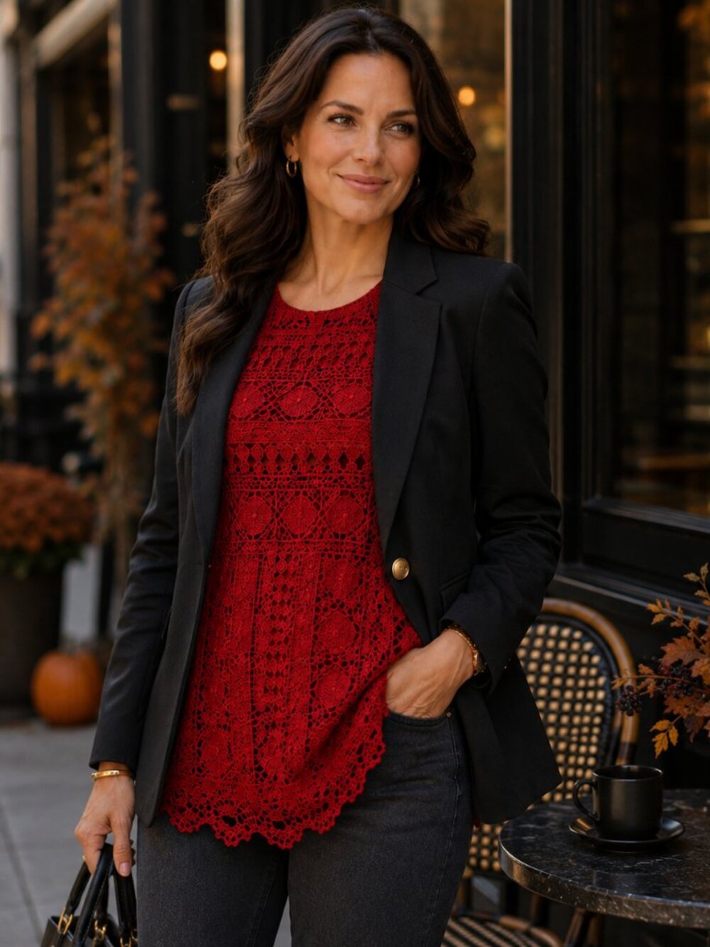 Sunday in Brooklyn Red Crochet Lace Tunic Top S Boho Fall Statement
